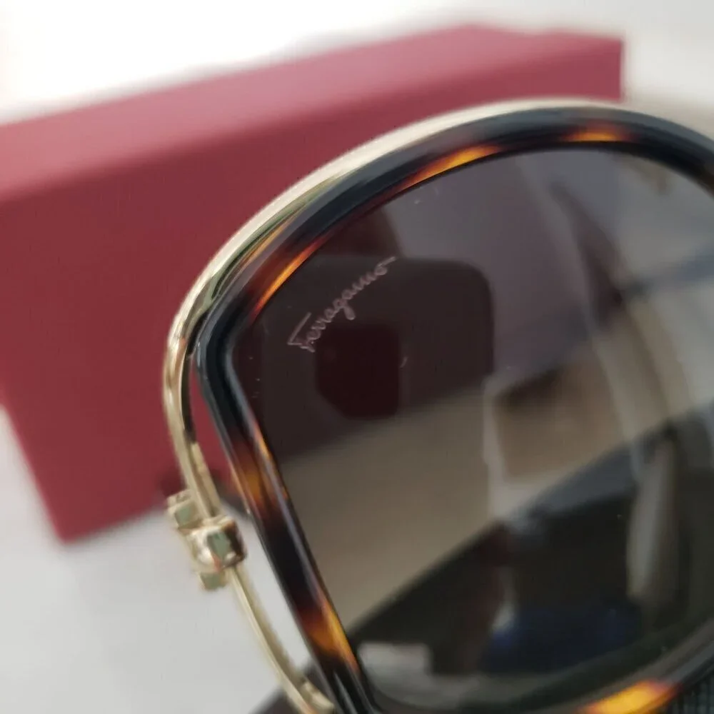 NIB Salvatore Ferragamo Oversize Tortoise Brown Side Cut Out 52mm Sunglasses
